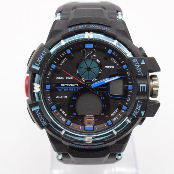 SAMOA Digital Watch Men Black & Blue Sports Outdoor Waterproof Black Rubber Band - Picture 2 of 8